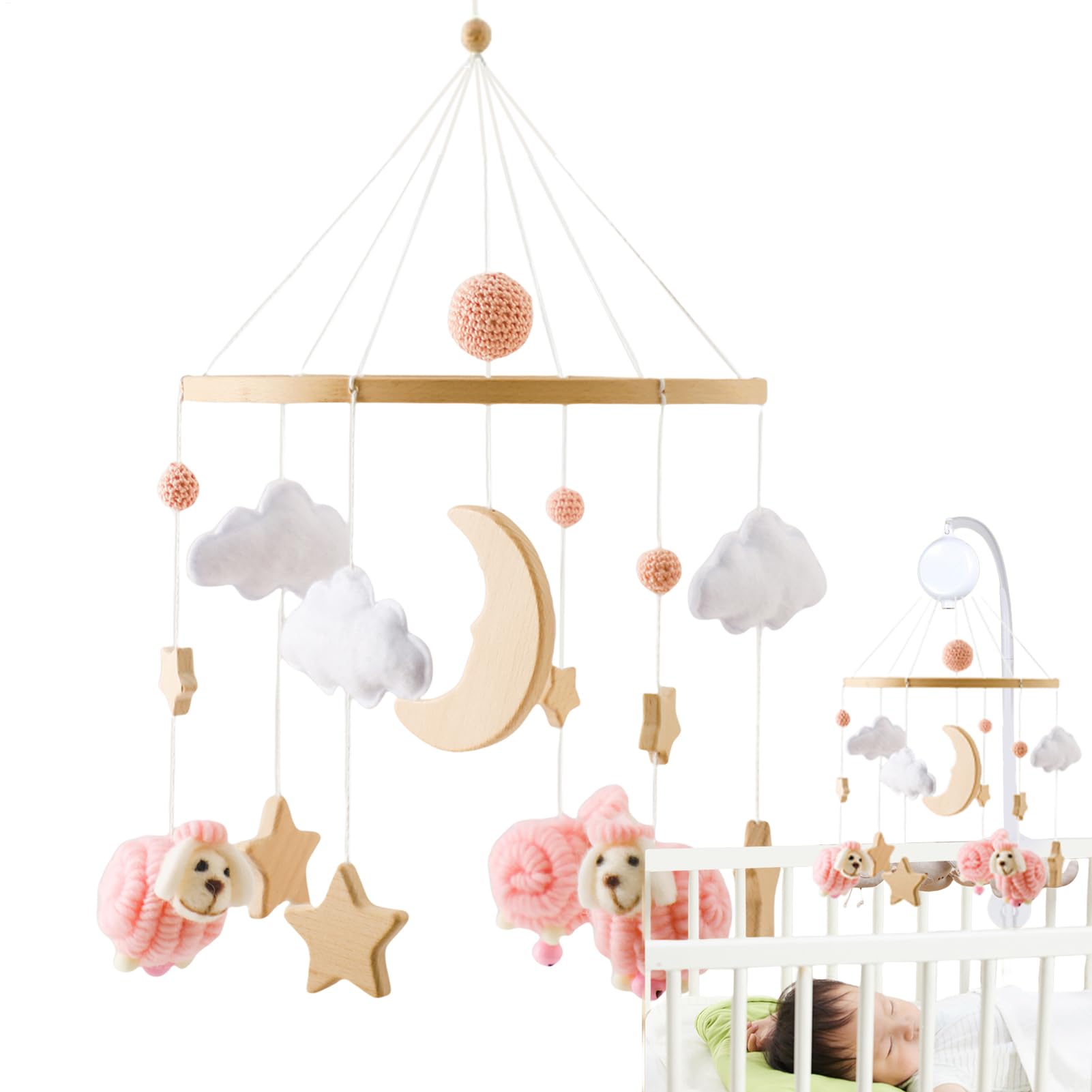 Mobile for Crib, Bassinet Pendant Nursery Decor, Decorative Bohemian Crib Mobile for 0-3 Boys and Girls Nursery Stroller Interactive Decoration