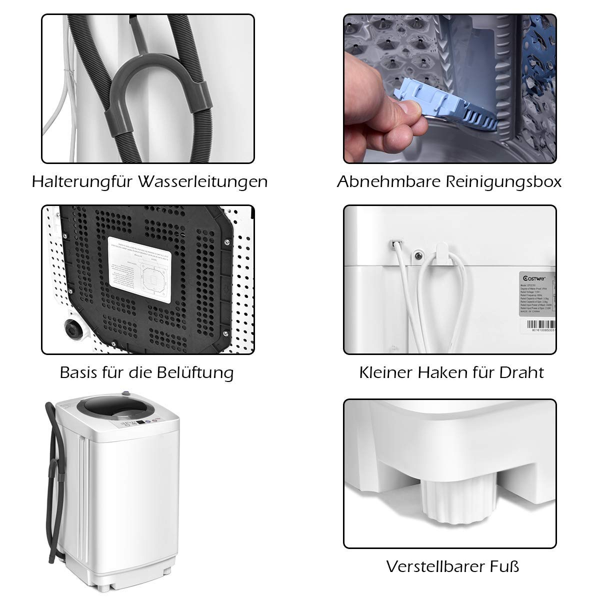 FANTASK Waschmaschine Vollautomat 3,5KG, Miniwaschmaschine mit Schleuder, 6 Programme, 240W Toplader Waschvollautomat mit Pumpe für Appartement, Wohnmobil & Camping