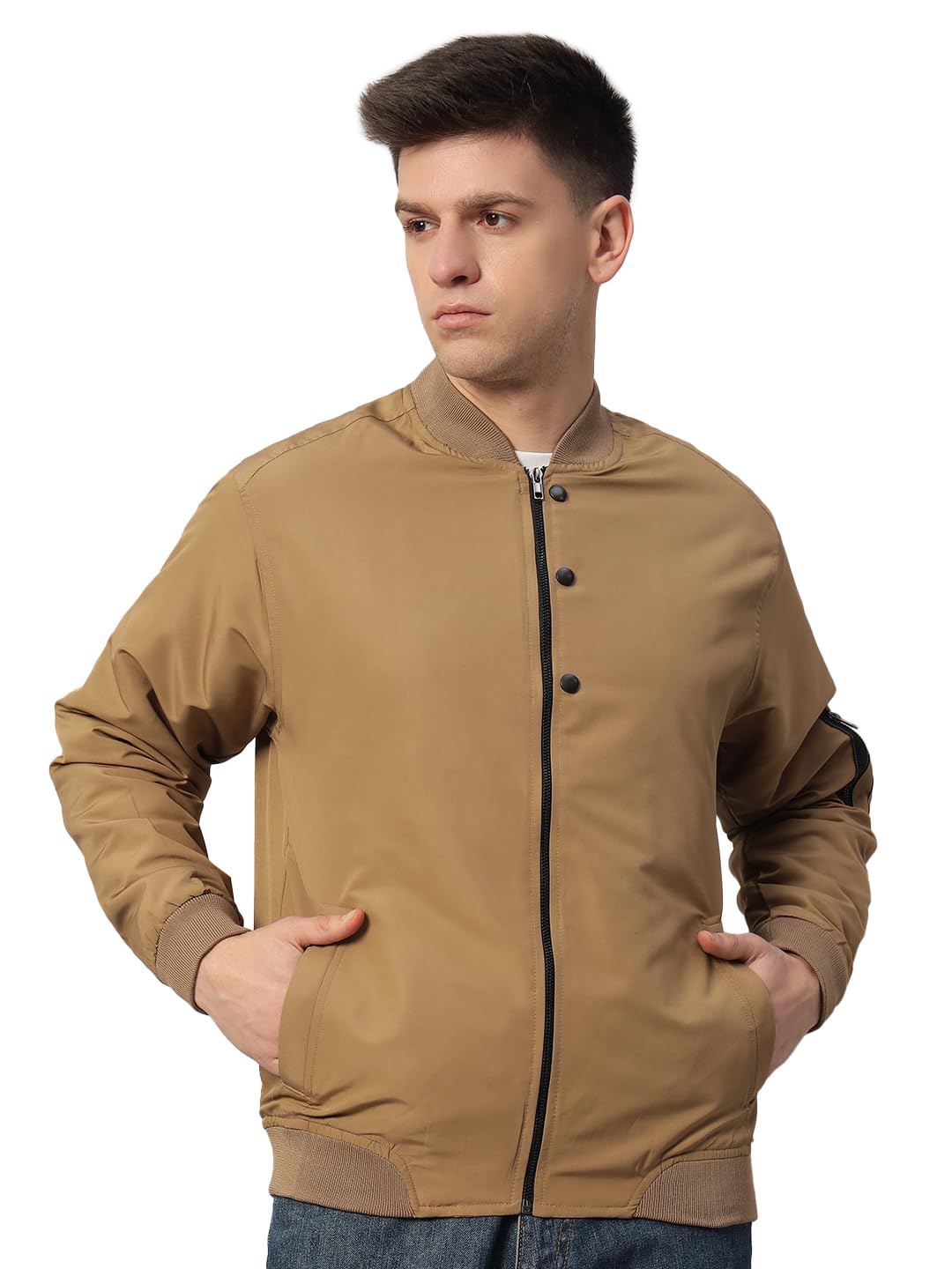 kings creed Men’s Polyester Windcheater Jacket, Full Zip Front, Utility Sleeve Pocket, Ribbed Collar & Cuffs, Lightweight Casual Outerwear-picture-40