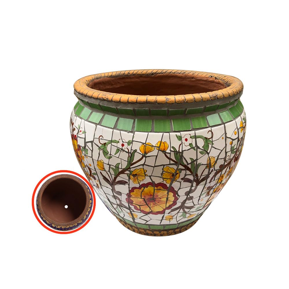 DFGHNBVC Large Artistic Color Painting Landscape Pattern Planter Creative Mosaic Ceramics Outdoor Flower Pot Vintage Garden Patio Balcony Decor Plant Pot Hallway Corridor Planters,Green