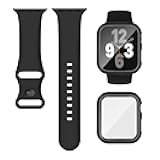Compatible for Apple Watch Band 40mm 41mm and Case with Screen Protector, Soft Silicone Sport Strap Bands and Protective Cover with Tempered Glass for iWatch Series 9 8 7 SE 6 5 4