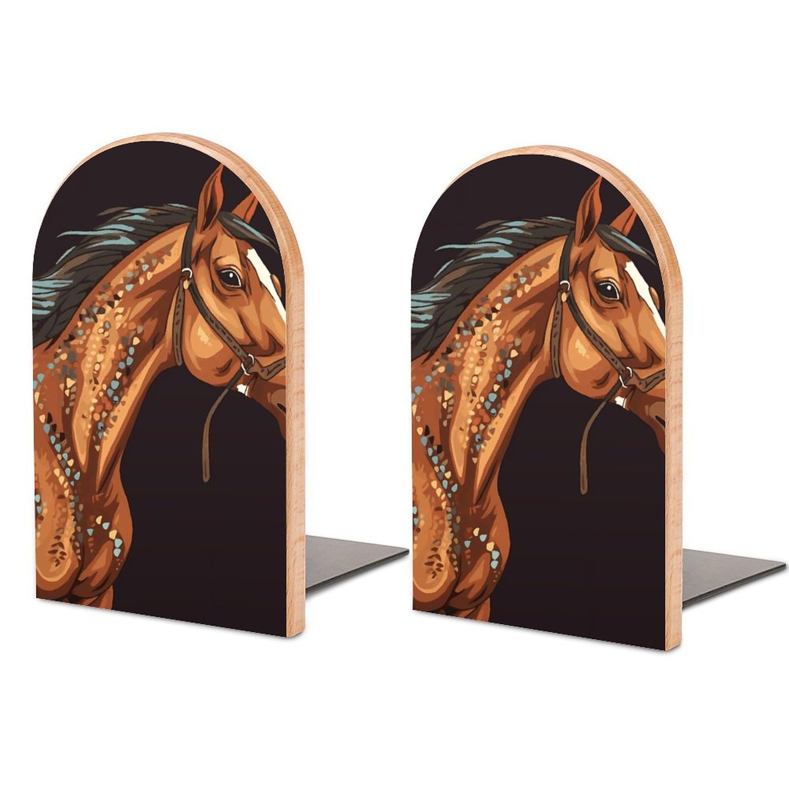 Brown Horse Bookend Modern Bookends for Shelves Non-Skid Book Holder Heavy Duty Metal Book Storage for Books CDs Decorative Book Stopper for Home