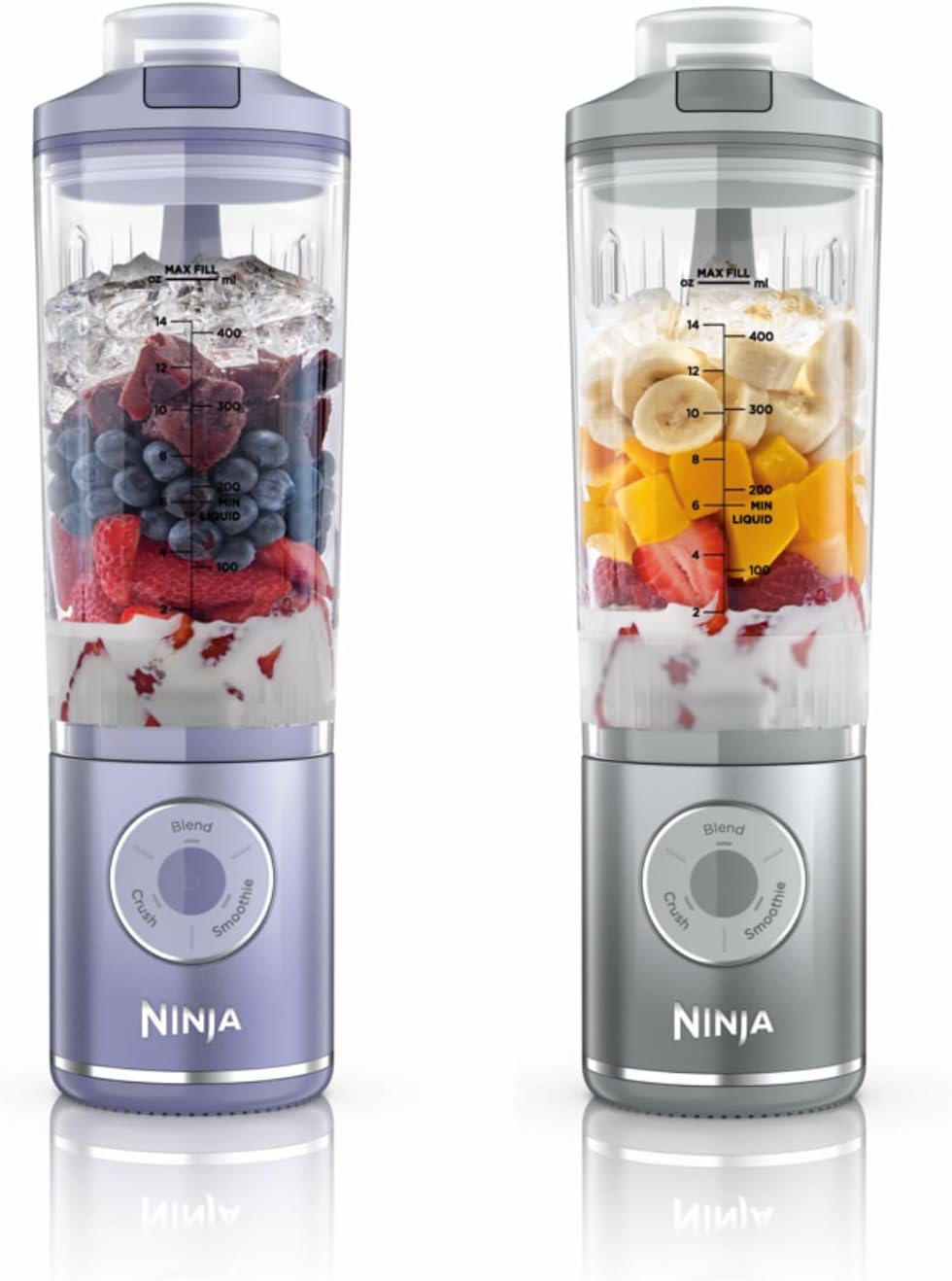 Ninja Blast Max Portable Blender 2-Pack, 570ml, Rechargeable Battery, Blending Cup & Leak-proof Lid, Makes Smoothies, Protein Shakes, Blend Ice & Frozen Fruit, Lavender/Silver Blast, BC251UKLS