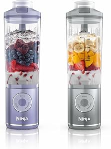 Ninja Blast Max Portable Blender 2-Pack, 570ml, Rechargeable Battery, Blending Cup & Leak-proof Lid, Makes Smoothies, Protein Shakes, Blend Ice & Frozen Fruit, Lavender/Silver Blast, BC251UKLS
