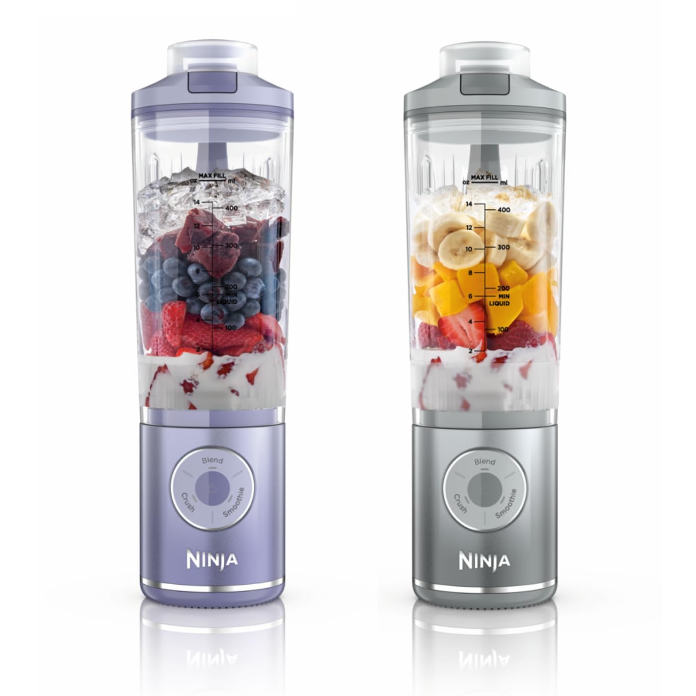 Ninja Blast Max Tragbarer Mixer/Blender/Smoothie Maker, 2 x 570 ml, wiederaufladbar, Mixbecher & auslaufsicherer Deckel, 3 Funktionen, Smoothies, Proteinshakes, Lavendel/Silber BC251EULS