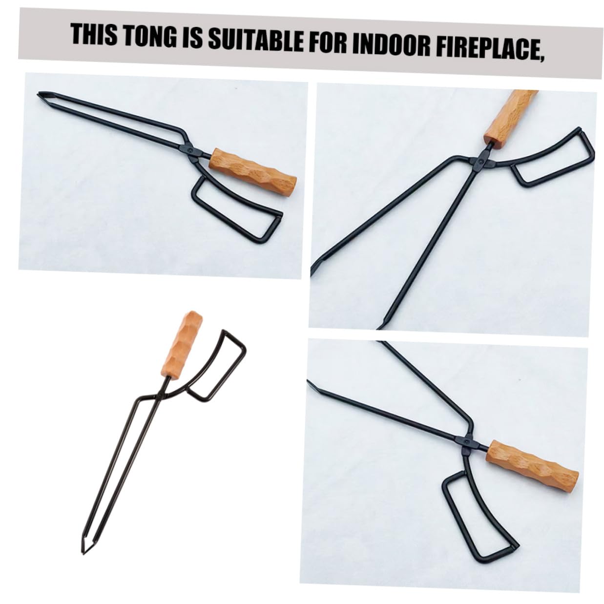 Toyvian Pinza per Legna da Barbecue in Ferro e Legno Resistente, Strumento per Spostare la Legna da Esterno, per Attività All'aperto e Parchi