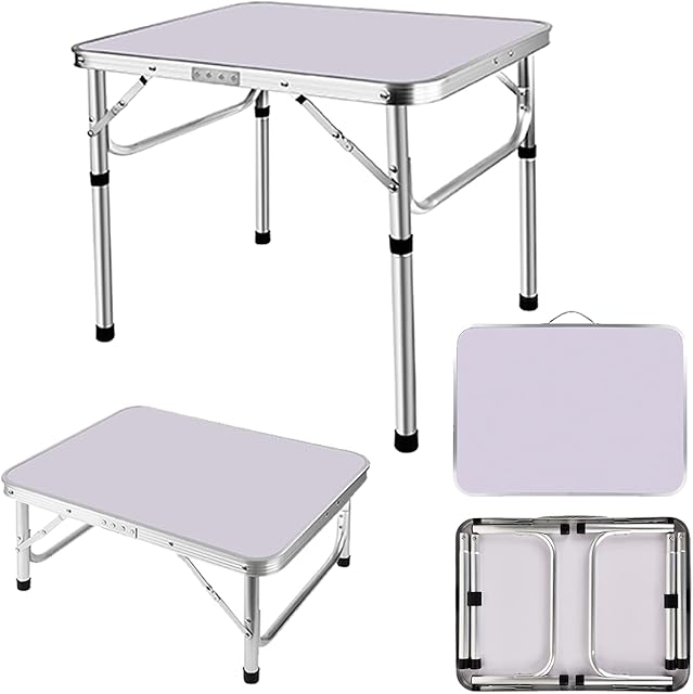 Side Table Small Folding TV Tray Table with 2 Adjustable Height, Foldable Coffee Table, Lightweight Aluminium Outdoor & Indoor Snack Table Sofa End Table for Small Space, Easy to Setup, 2x1.5x1/2Ft