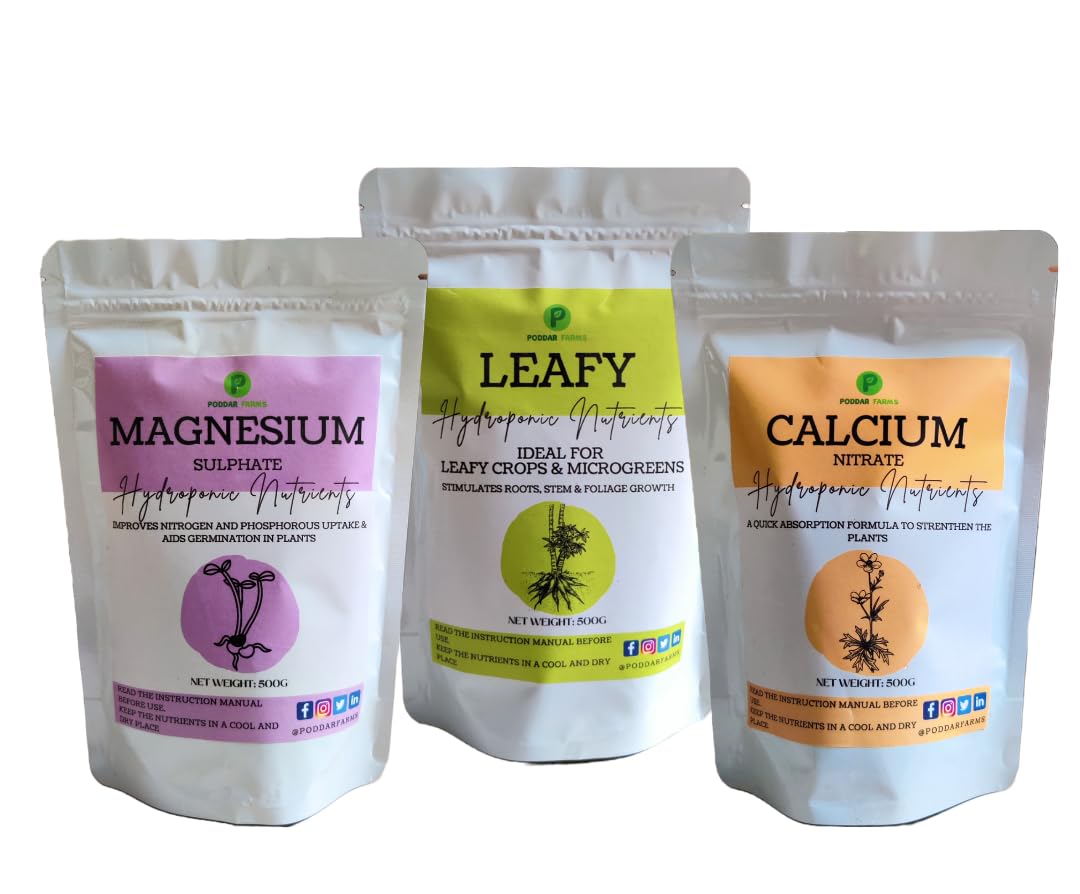 PODDAR FARMS® Hydroponic Nutrients| Leafy + Calcium + Magnesium| for All Types of Leafy Crops and Microgreens| Makes up to 1000 Liters of Nutrient Solution (500 GMS Each) (B0C8B6Z1XH) Amazon Price History, Amazon Price Tracker