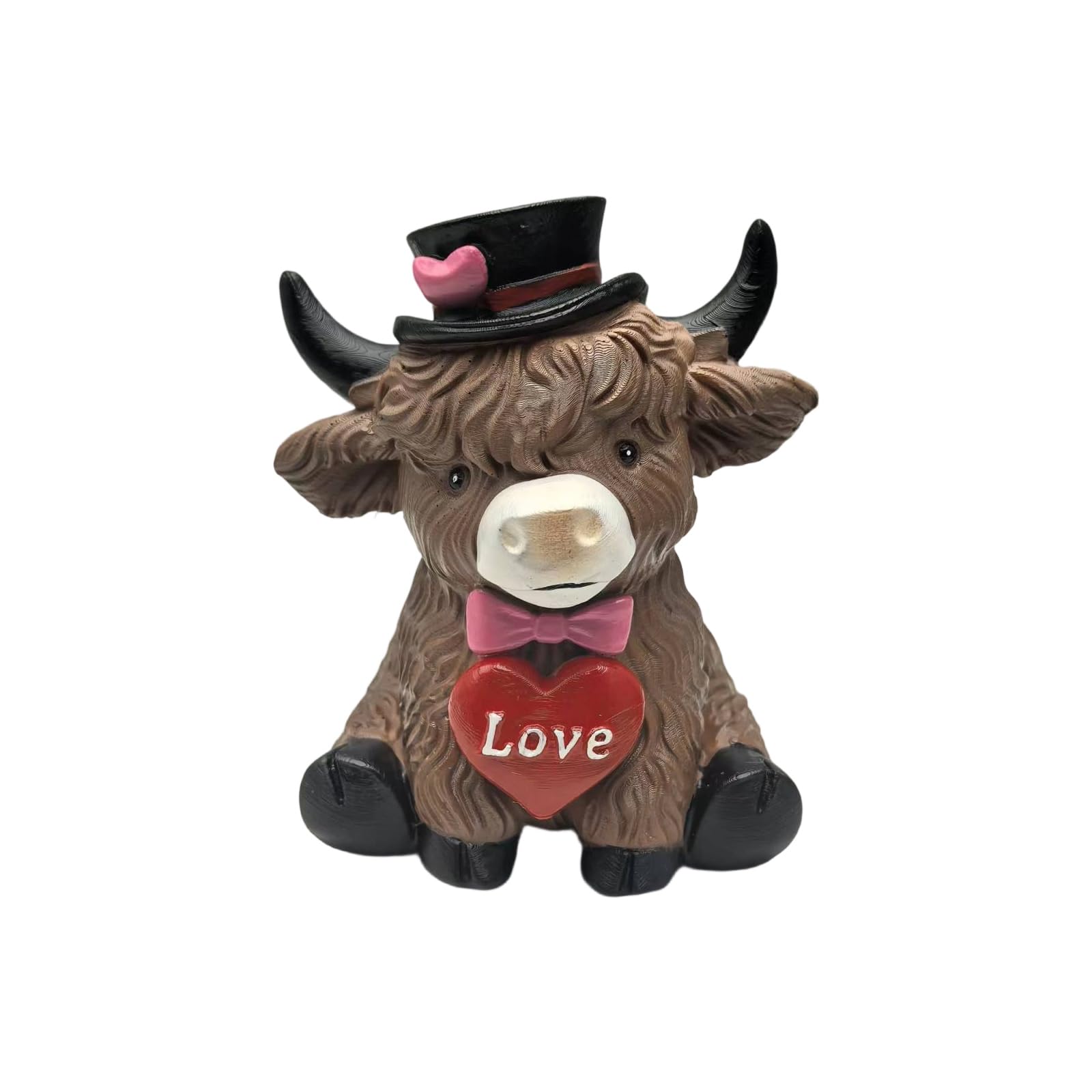 Kaeltsyn Day Resin High Cow Sculpture with Love Heart Rose Decors for Living Room and Desk Ornament Gift Desktop Statue