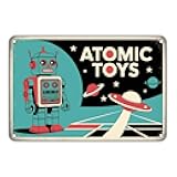 Atomic Robot UFO tin sign Vintage Atomic Toys Metal Sign for Garden & Yard Bar Porch Garage Home Bedroom Kitchen Decor Gift 8 x 12， easy to hang