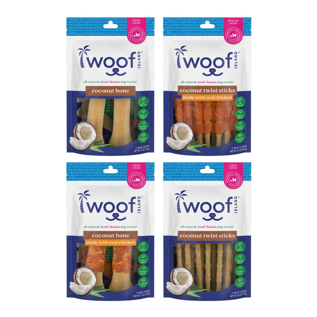 Coconut Dog Chews Variety 4 Pack - Premium, All Natural Coconut Dog Treats - Healthy Puppy Treats & Vitamin Rich Rawhide Free Dog Chews
