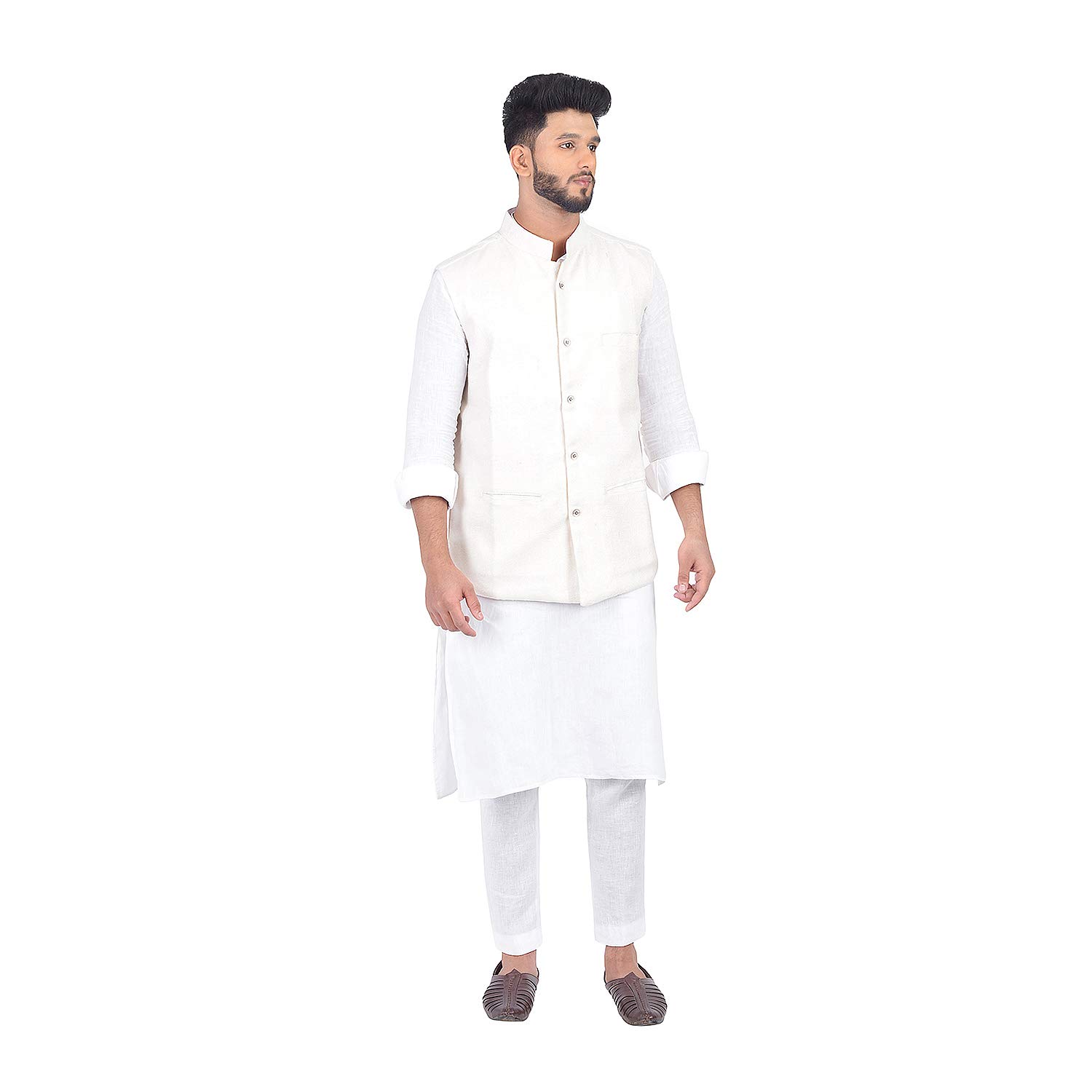 nilima silk Bhagalpuri Handloom Silk Nehru Jacket (Medium, Off-White, Ns 100_M)-picture-20