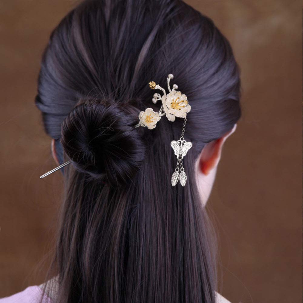 Gioielli per capelli cinesi, Bastoncini for capelli cinesi in argento 925 for donne, bacchette for capelli retrò con perline di turchese e giada naturale, accessori for capelli for feste e vita quotid
