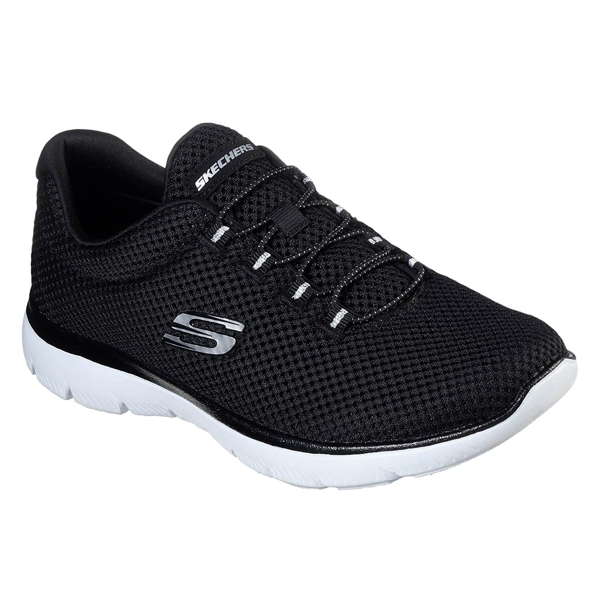 Skechers SUMMITS, Zapatillas de Deporte Mujer, Ribete Blanco de Malla Negra, 38 EU