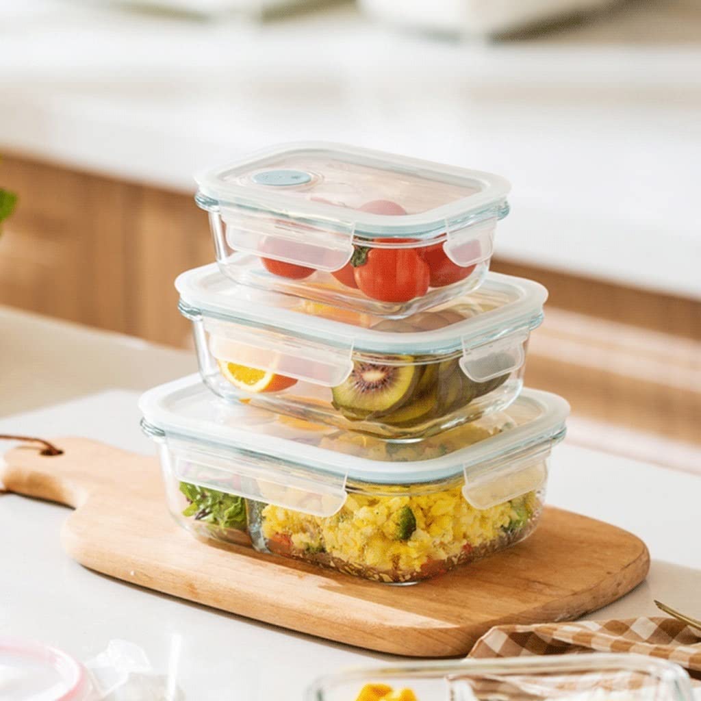 Contoises Définir des conteneurs de stockage avec des couvercles hermétiques 3 PCS Conteneurs de préparation en verre hermétique, conteneurs à lunch for micro-ondes Convient pour les céréales, les sna