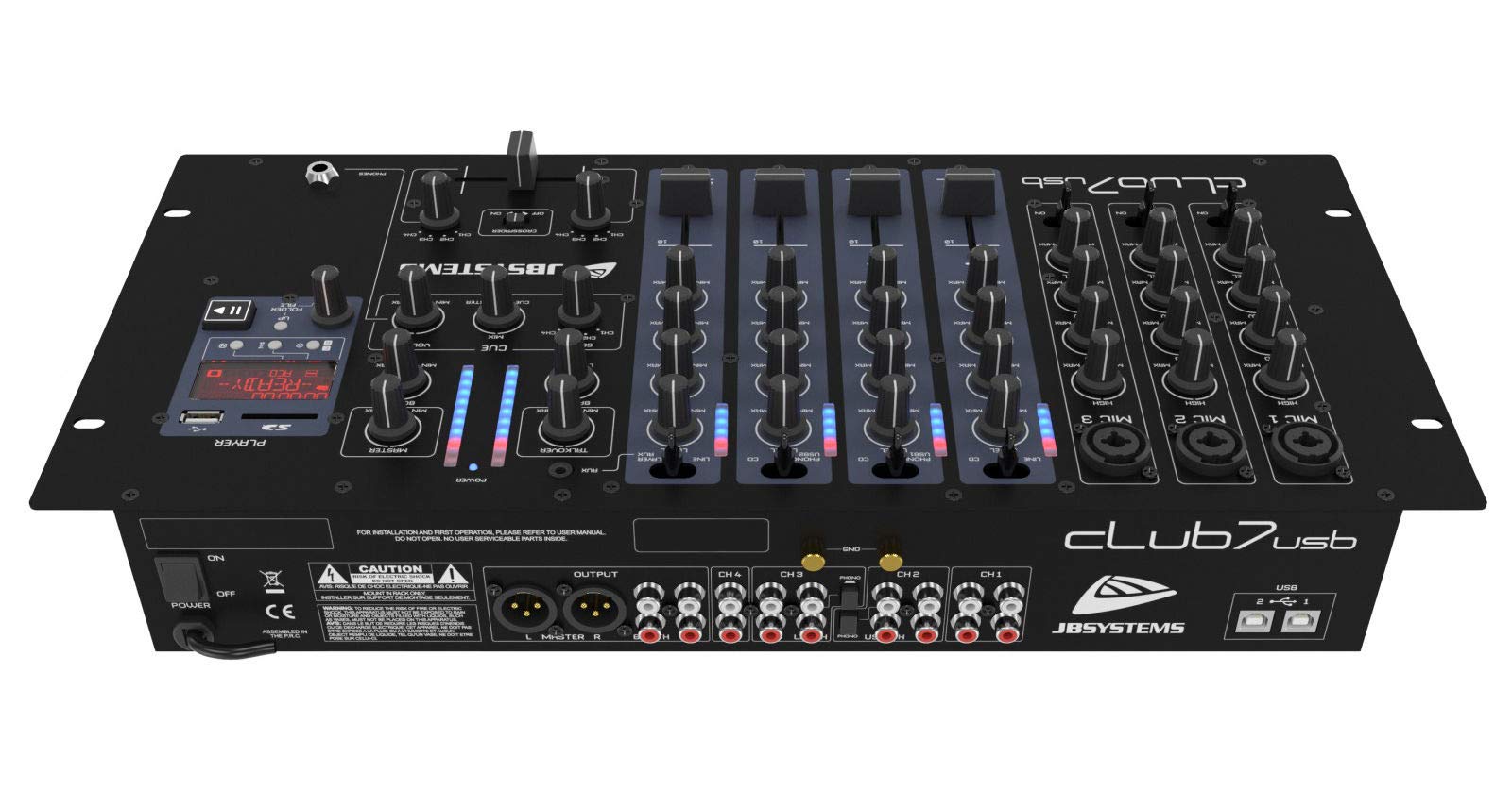 JB Systems CLUB7-USB 7-Kanal Mischpult mit integriertem Mediaplayer für USB-Stick oder SD-Karte