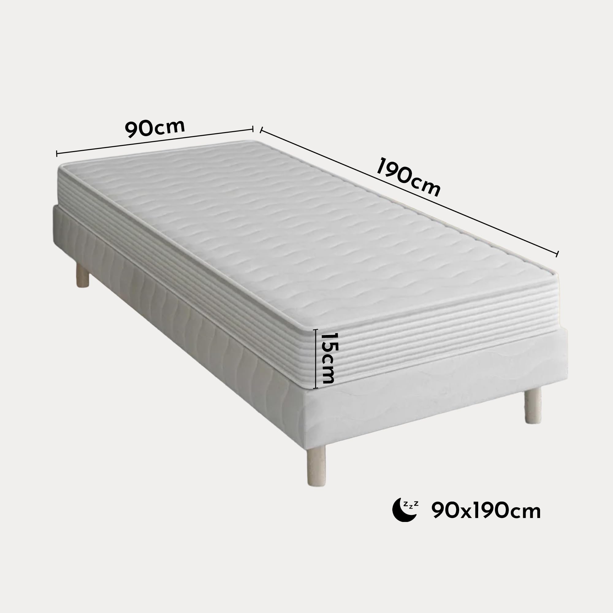 Mobilier-Deco Dodo Single H15 - Ensemble sommier+Matelas 15 cm 90x190
