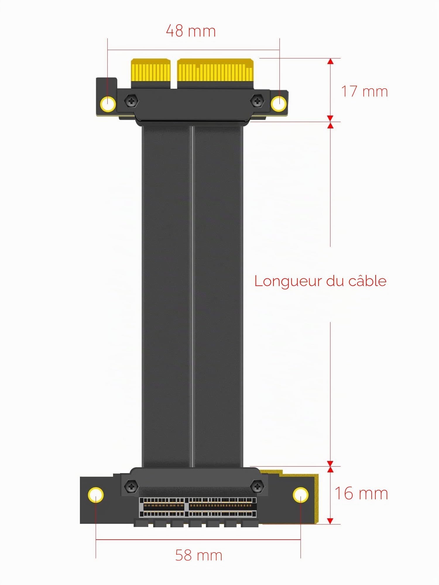 GLOTRENDS 600mm PCIe 3.0 X4 Riser Cable pour M.2, WiFi, Firewire, USB, cartes son, etc.