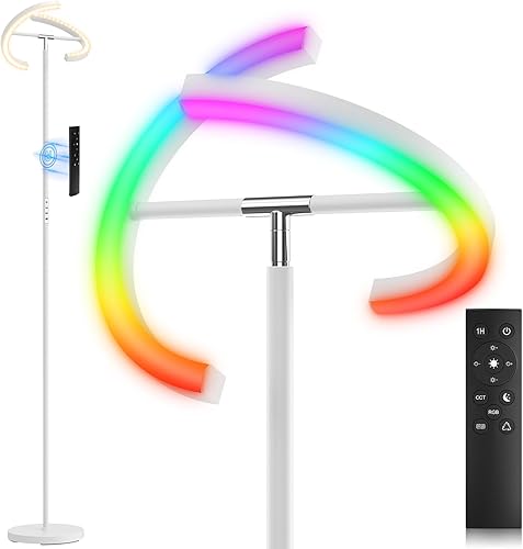 Lámpara de pie RGBCW blanca, lámpara de pie RGB que cambia de color brillante, moderna lámpara LED alta regulable continua con control remoto,