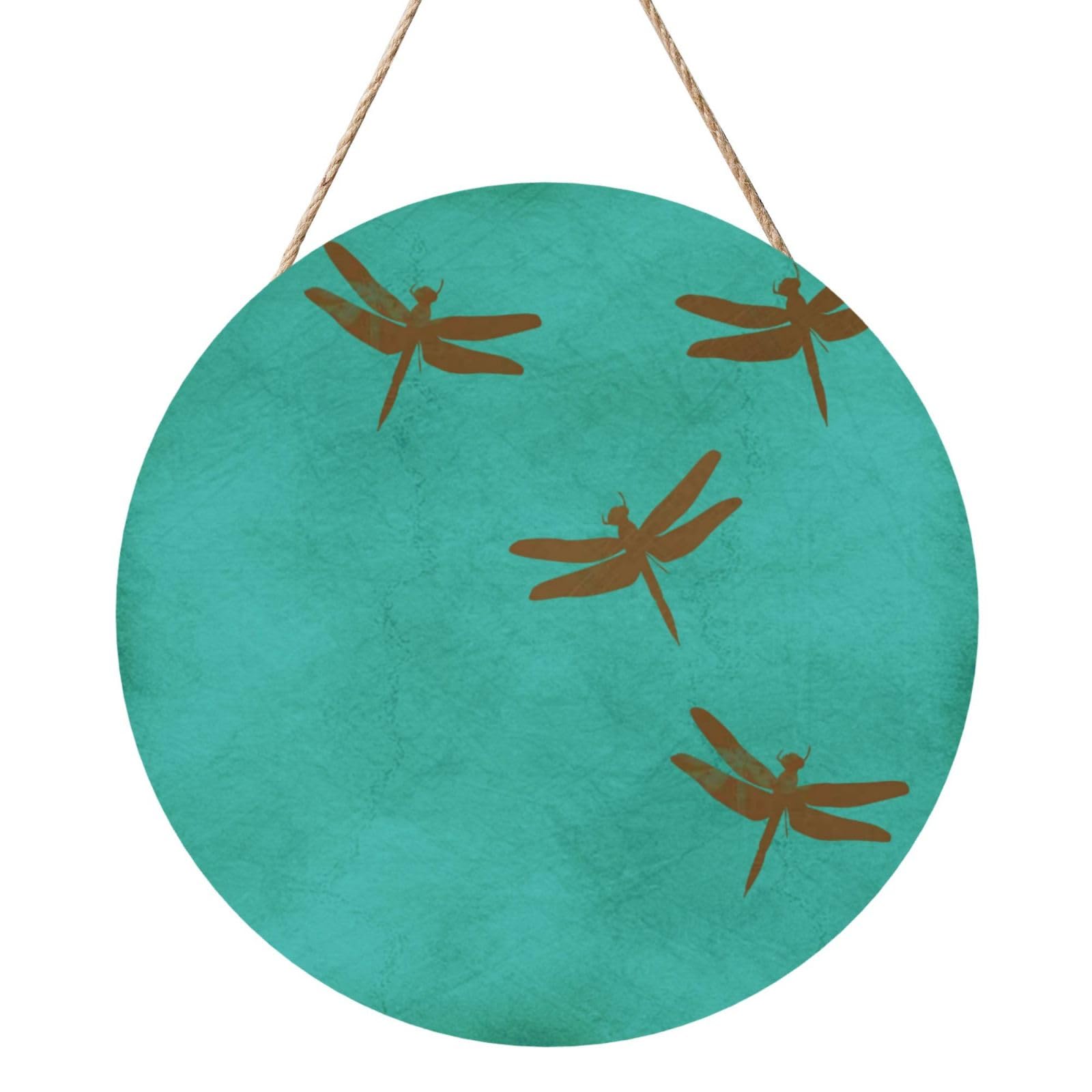 InOmak Dragonflies And Teal Coloured, Round Wood Panel Painting 12 in, Wall Hanging Painting For Home