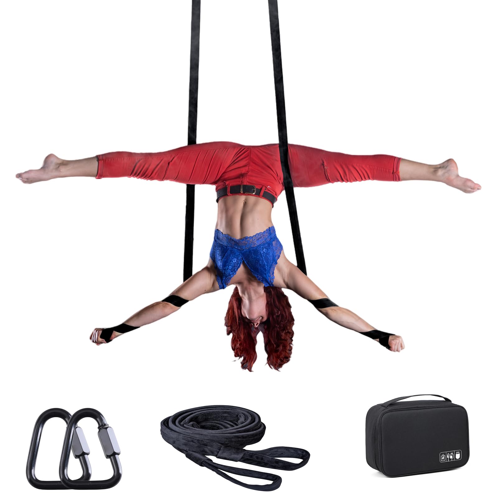 Correas aéreas de terciopelo con casilleros de muñeca y mosquetones para baile aéreo, accesorios de circo acrobático