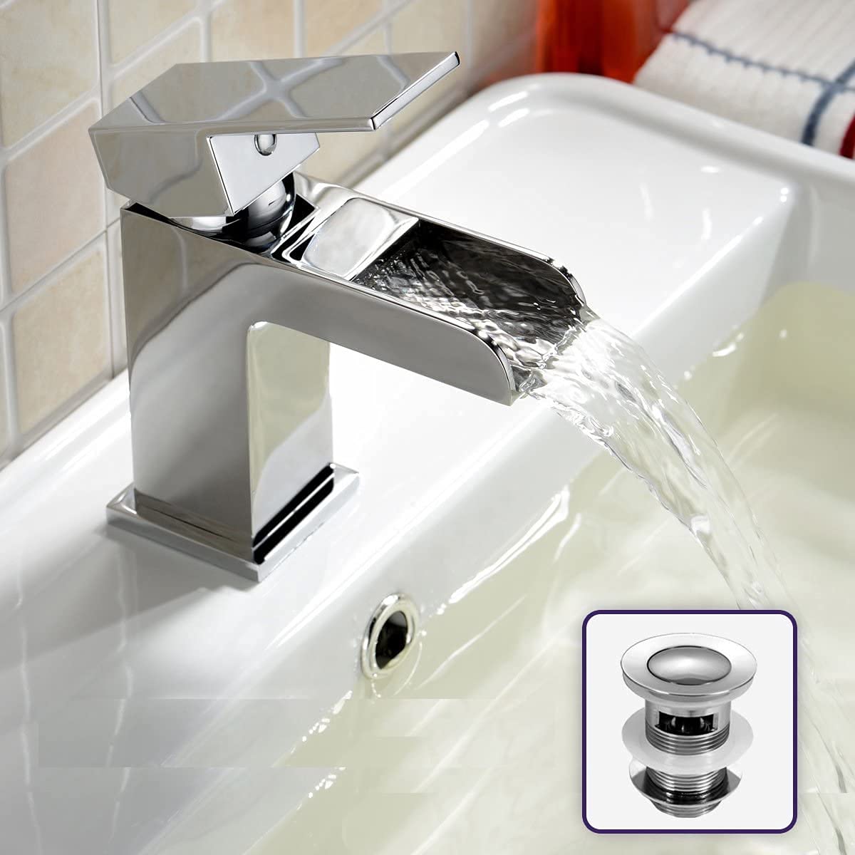Nes Home | Cascade Waterfall Bathroom Basin Mixer Tap + Waste
