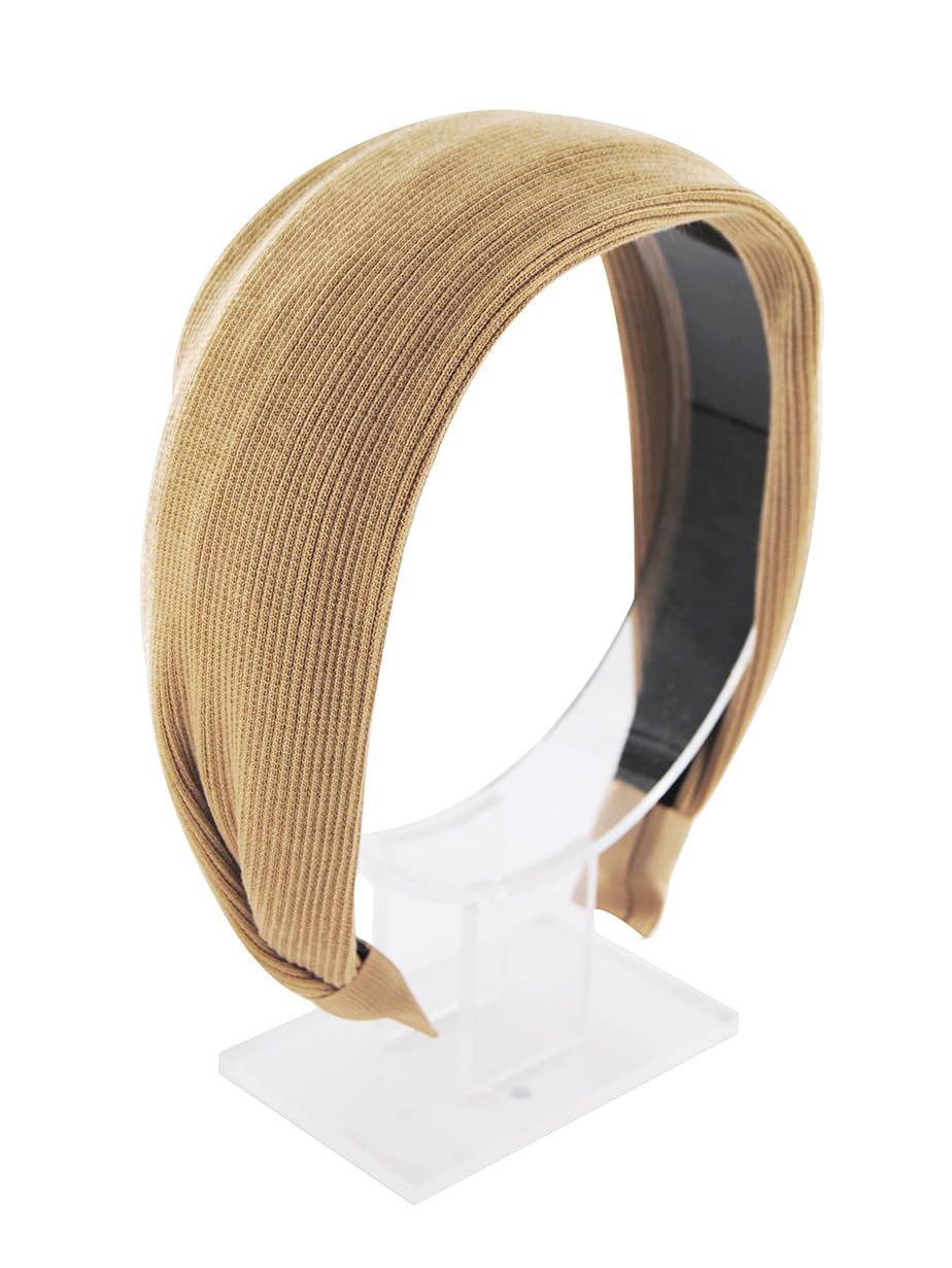 axy Wide Headband Made of Ribbed Fabric Beautiful Women's Headband Hair Accessories Hair Band Hairband HR10B (Beige, Wide) - Image 2