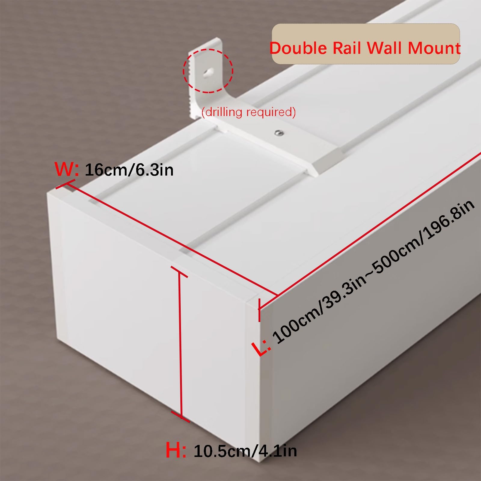 Générique Système de Rideaux Double Rail Mural, séparateur de pièce 3 en 1 en Alliage d'aluminium, Cadre Coulissant Silencieux, Rail de Rideau épissable, Blanc, 220 cm (86,6 po)