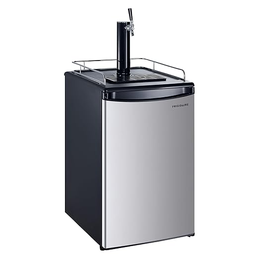 Frigidaire Beer Keg Kegerator Dispenser with Coupler, Tower Tap, and Drip Tray for All Size Kegs, 5.3 cu. ft. Refrigerator, Includes CO2 Tank