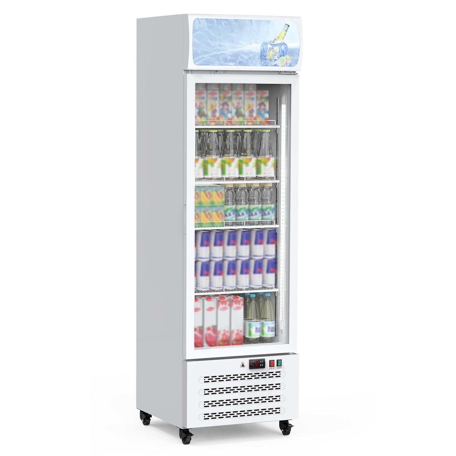 Commercial Display Refrigerator 13.4 Cu.Ft, Merchandiser Refrigerator with Glass Door &amp; LED Lights, Upright Beverage Cooler Fridge for Shops, Restaurants, Bars, White