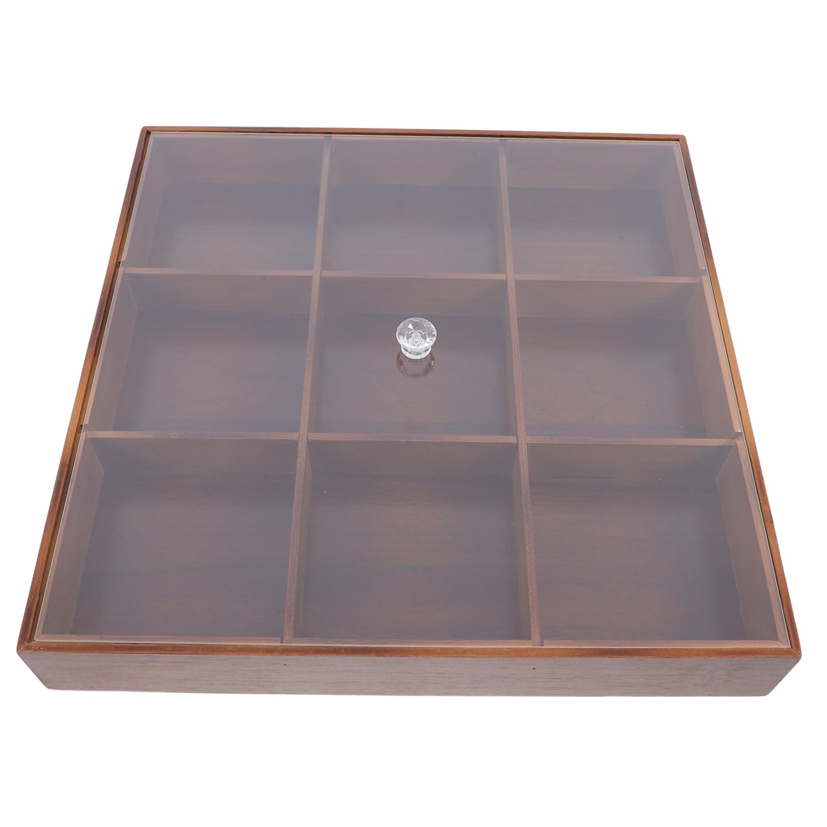 PRETYZOOM Wooden Tea Bag Storage Organizer Compartment Multi Functional Box for Tea Bags and Dried Fruits Decorative Container for Kitchen Office Countertop Deep with Clear Dust Cover