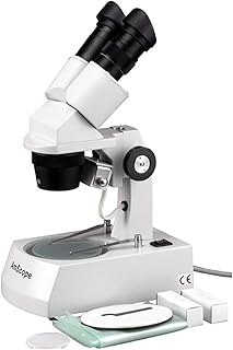AmScope SE305-AY Binocular Stereo Microscope, WF10x and WF15x Eyepieces, 10X/15X/30X/45X Magnification, 1X and 3X Objectives, Upper and Lower Halogen Lighting, Reversible Black/White Stage Plate, Arm Stand, 120V