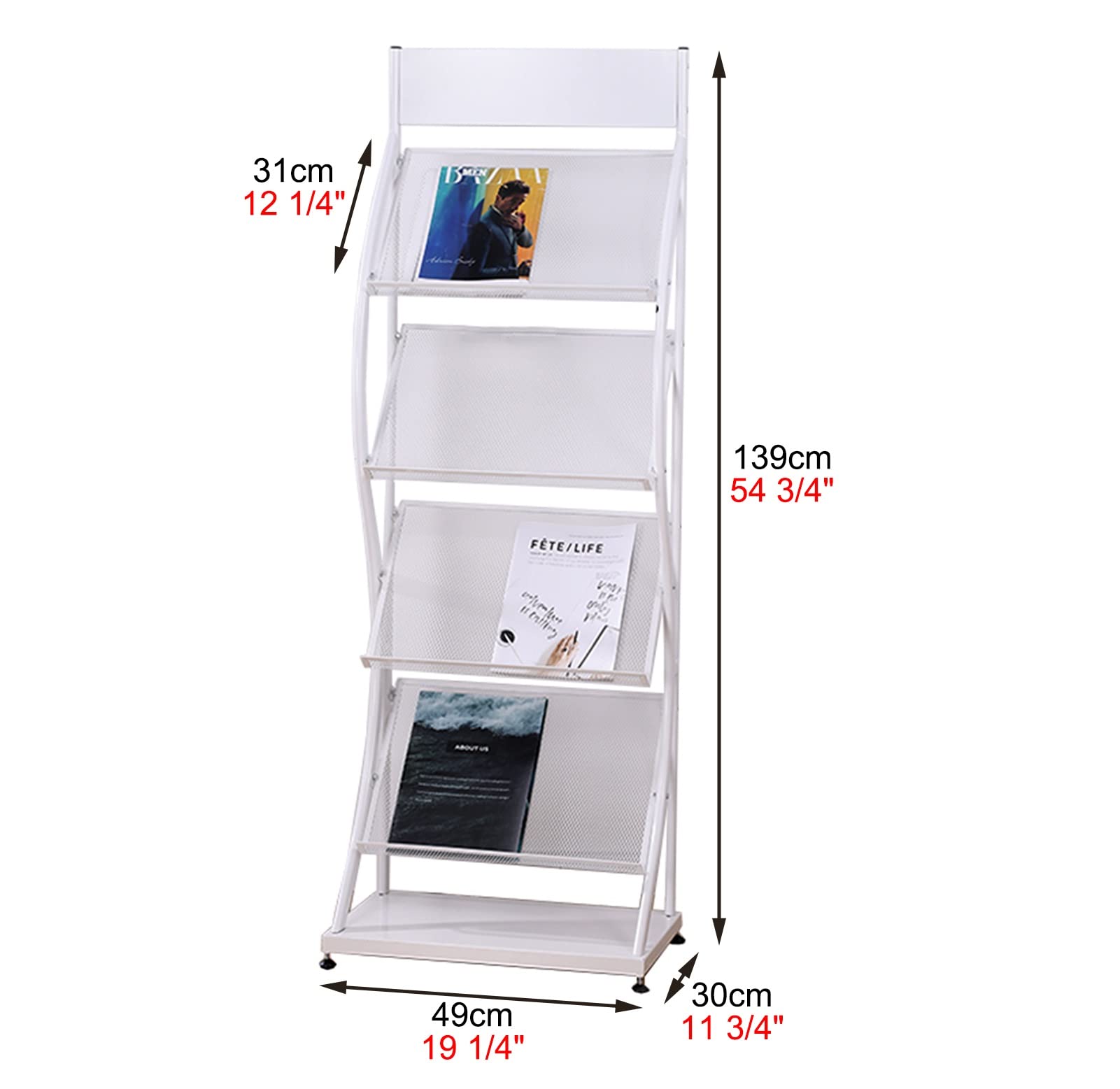 Portariviste da pavimento con 4 tasche, grande scaffale per brochure, espositore in metallo, organizer per documenti di giornali, per soggiorno e ufficio