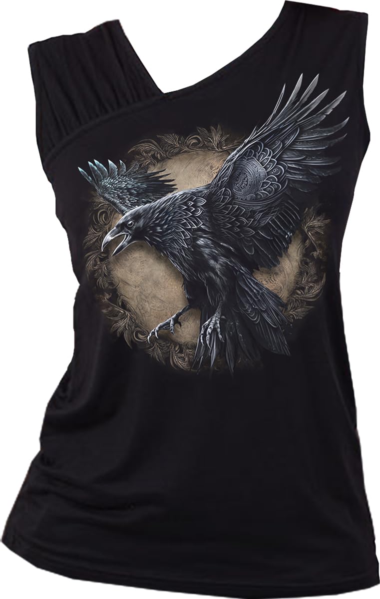 Spiral - Raven Wise - Wings - Gathered Shoulder Slant Vest Black - M