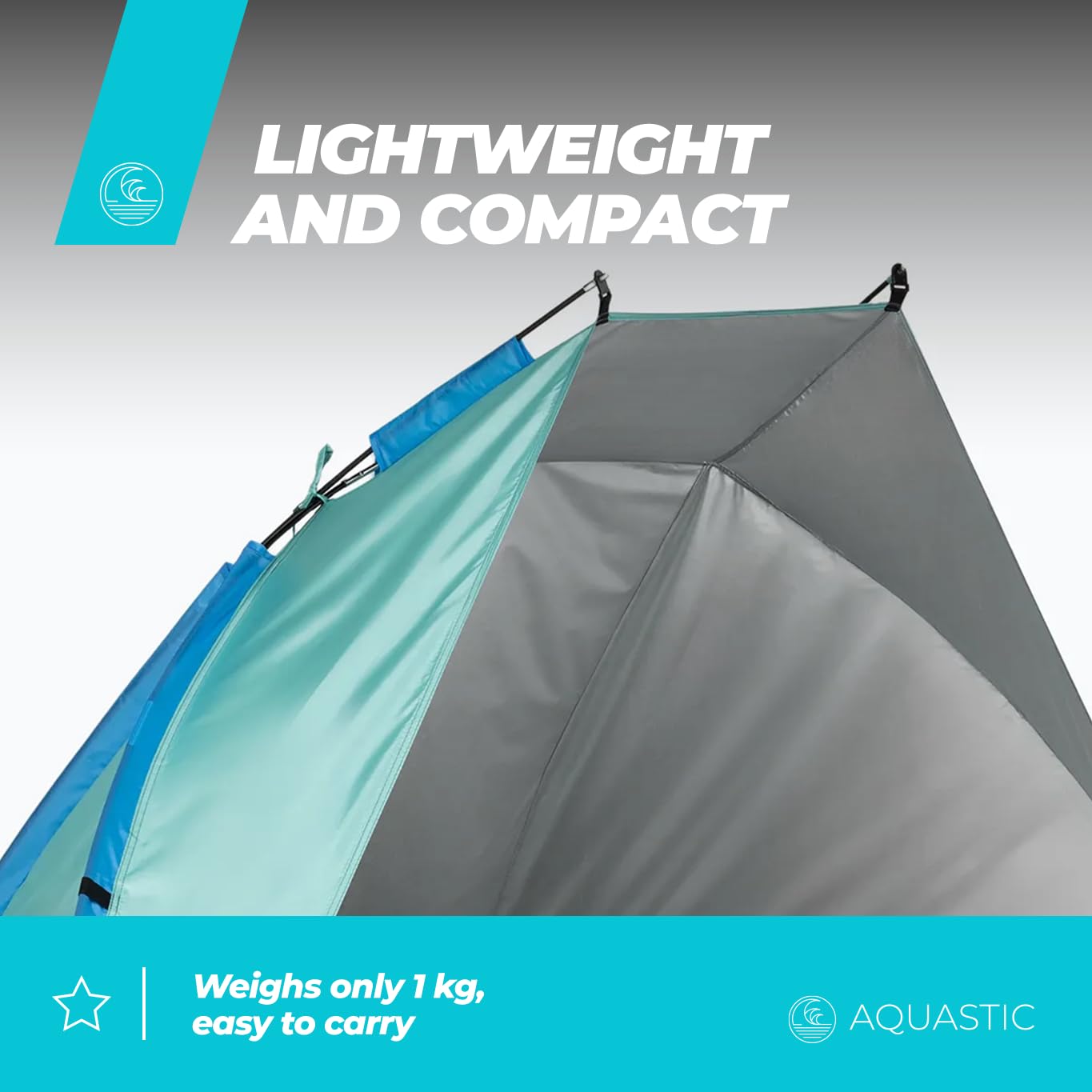 AQUASTIC Strandzelt Concielo Leichtes Kompaktes und Schützendes Zelt mit UPF 50 120x210x120 cm aus Strapazierfähigem Polyester und Glasfaser Ideal für den Strand Farbe Türkis