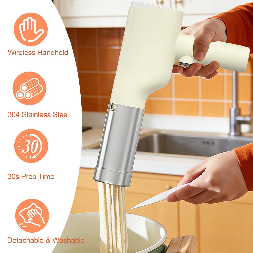 Elektrische Nudelmaschine Handheld Kabellos 40W mit 5 Pressformen Aufladbar Pasta Maker für Spaghetti Fettuccine