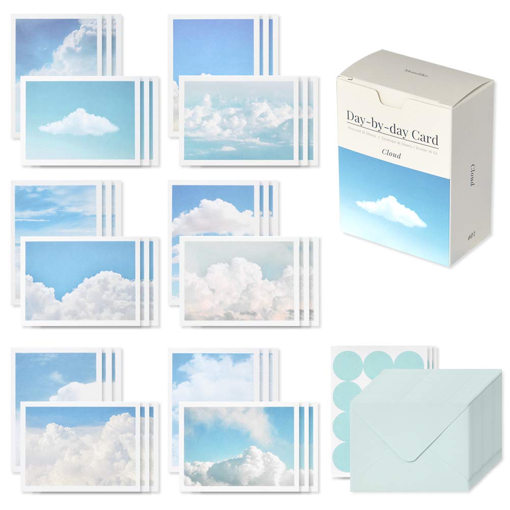 Monolike Day-by-day Card, Cloud - Mix 36 Mini Single cards, 36 envelopes, 36 stickers Package