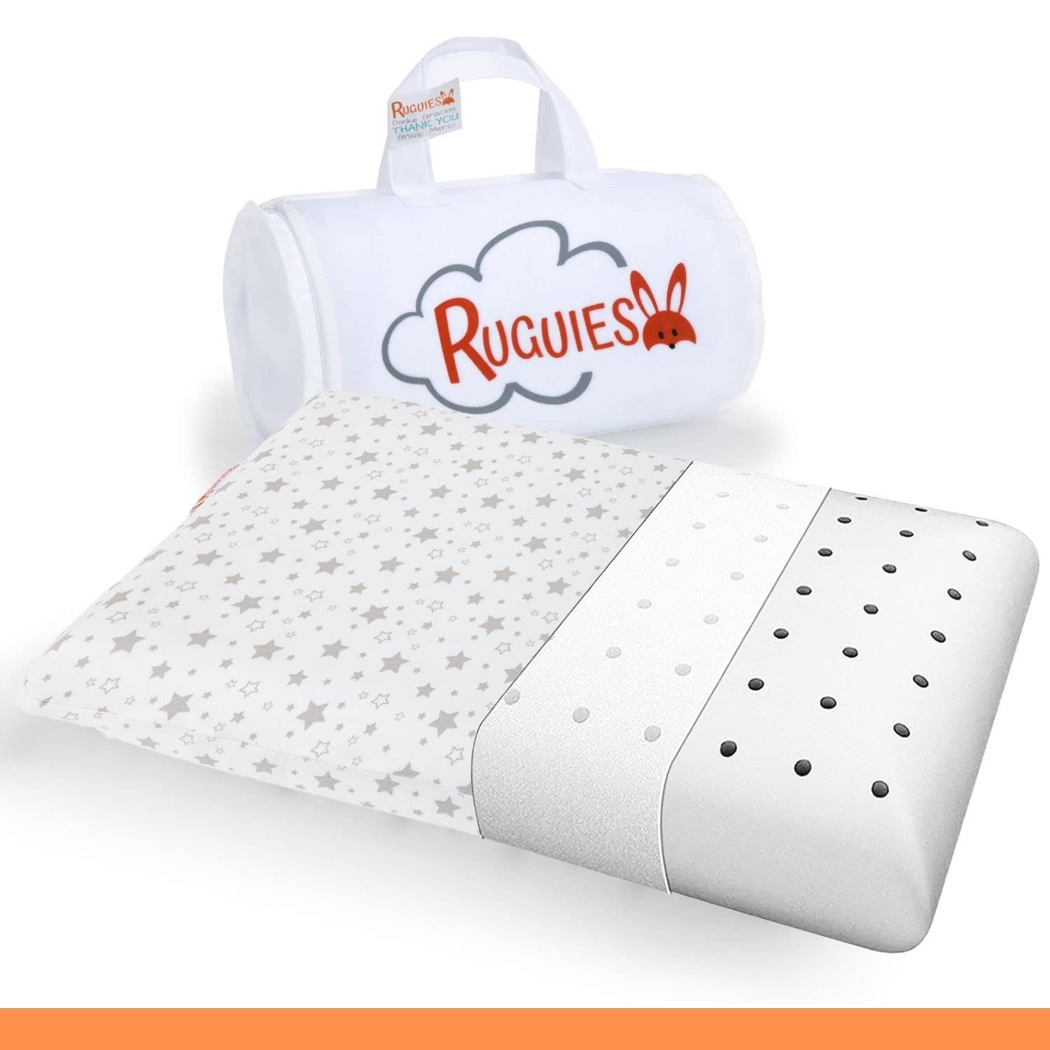 RUGUIES- Cuscino viscoelastico per bambini e neonati, ipoallergenico e traspirante- Cuscino per bambini- Rivestimento lavabile in 100% cotone-OEKO-TEX- Da 1 a 10 anni XL (58x32x 5 o 7cm).