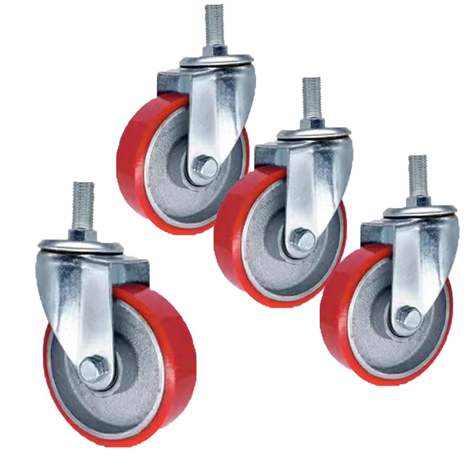 Roulette Tige Filetée M12×60mm, Paquet De 4 75/100/125mm roulettes Pivotantes pour Meubles, Roulette industrielles PU avec Frein, pour Chariot À Main/Tables Travail(Swivel,3inch)