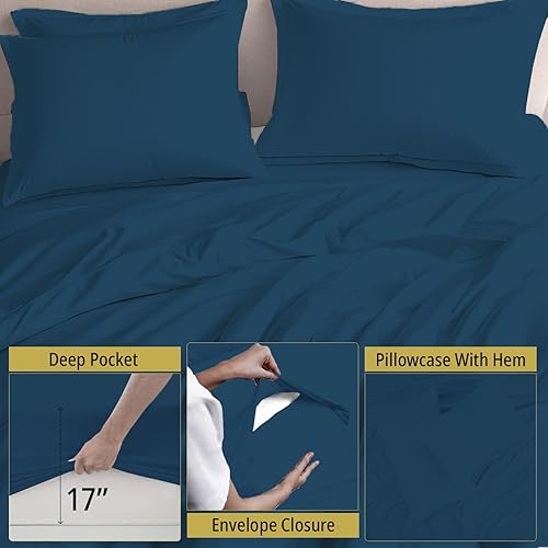 Miniatura 5 de Juego de sábanas de 4 piezas de algodón egipcio de 1000 hilos, tamaño Queen, súper suaves de 18 pulgadas de profundidad, 100% pesadas,