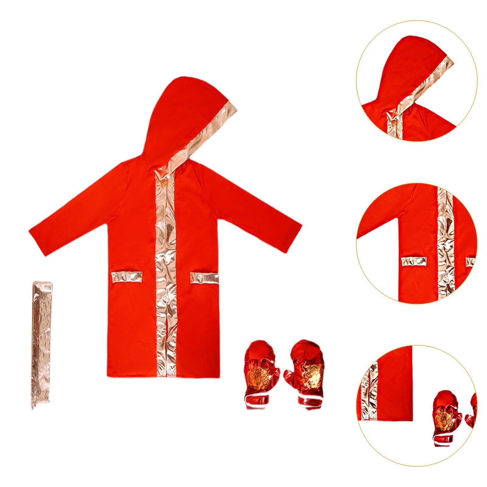 3 Pièces Costume de Boxe Uniforme de Déguisement Complet Tenue de Scène de Boxeur avec Gants en Tissu Doux et Respirant Adapté pour