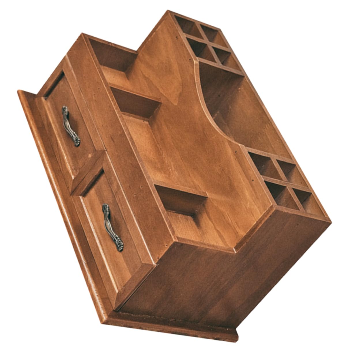 POPETPOP Organizzatore da Scrivania in Legno Massello Stile Vintage Cassetti a 2 Scomparti, Grande Capacità, Elevata Durata, per Orecchini e Piccoli Oggetti Sul Comò