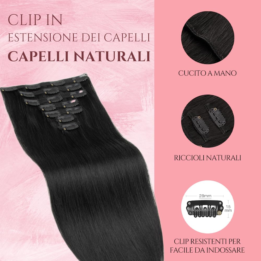 Clip in Hair Extensions Real Human Hair Natural Black Grey Clip-in Hair Extensions 3.6oz/100g Clip ins 100% Brazilian Remy Human Hair for Women Straight 8pcs with 18 Clips Double Weft 20 Inch - Image 4