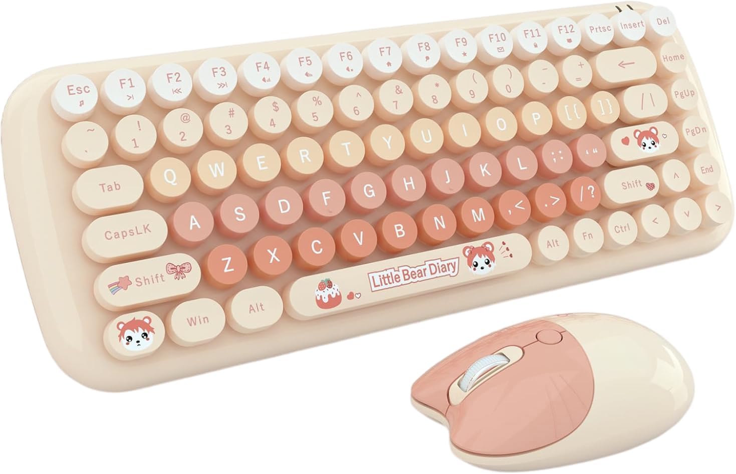 MOFII-TzBBL Mini Wireless Keyboard Mouse Set Round Keycap Multi-Colour Cute Lovely for Girls 84 Key (Multicolor-Chocolate)……