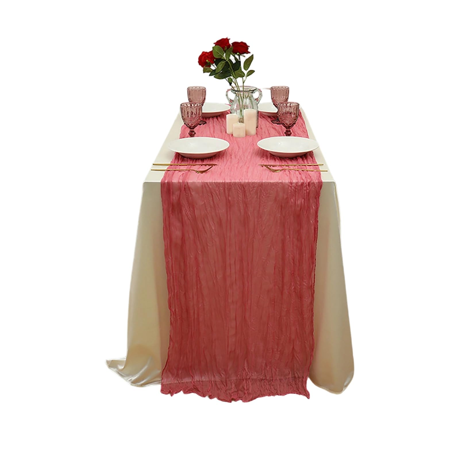 Pasisuu Sheer Gauze Table Runner Boho Farmhouse Style 35x70 Inch Colorful Special Event Fabric for Themed Party Heat Resistant Holiday Decoration H S