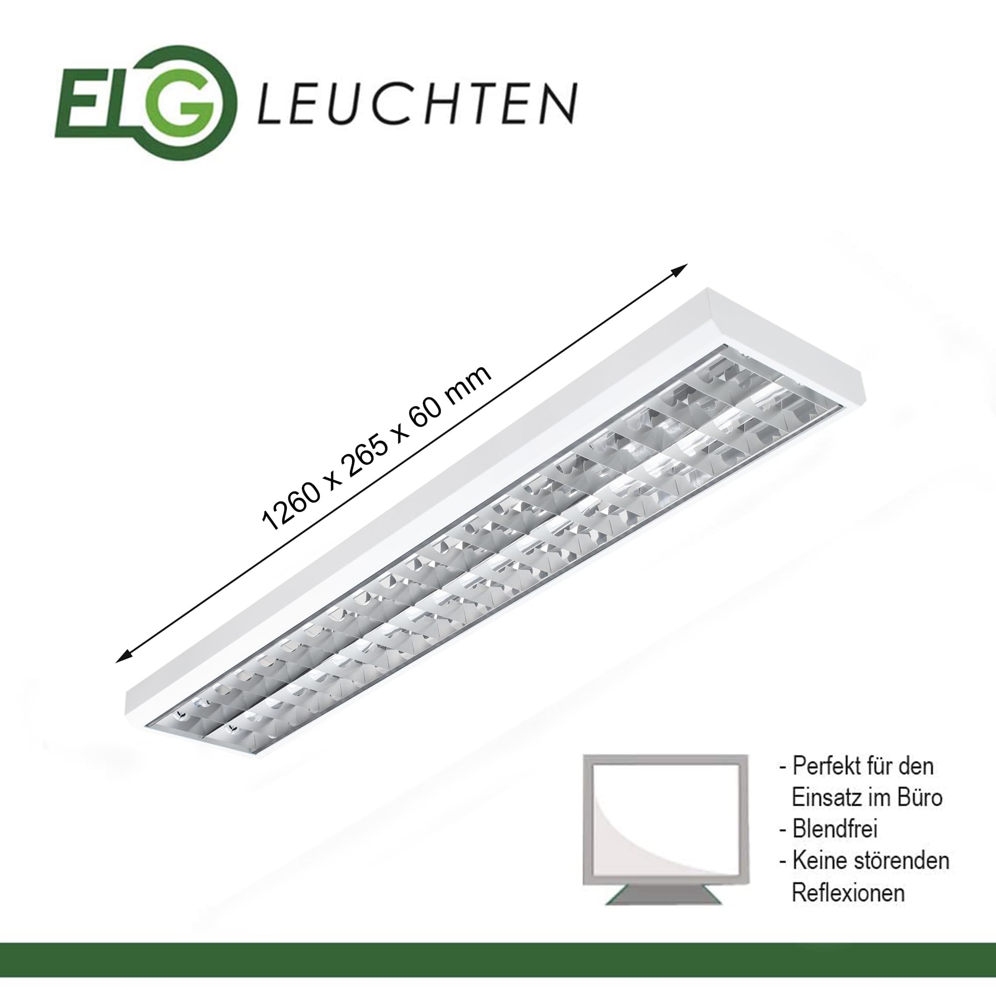 LED Rasteranbauleuchte 120cm 2-flammig 15,6 Watt 2500lm 4000K | Insgesamt 5000lm, 4000K Neutralweiß, 160 lm/W, optional Pendelleuchte
