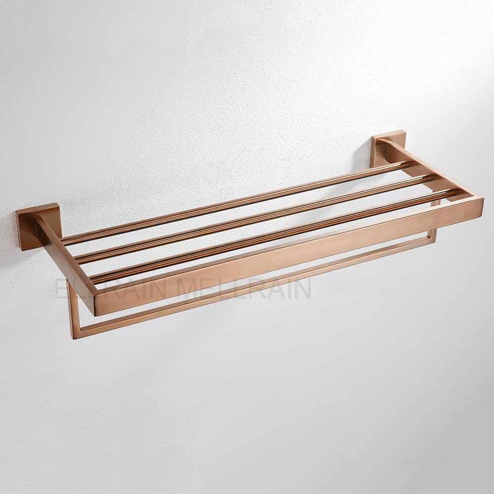 Accesorios de baño de Oro Rosa Cepillado Accesorios de baño Cuadrados Soporte de Papel higiénico Soporte de Toalla Barra Gancho para Bata Toallero, toallero 60 cm