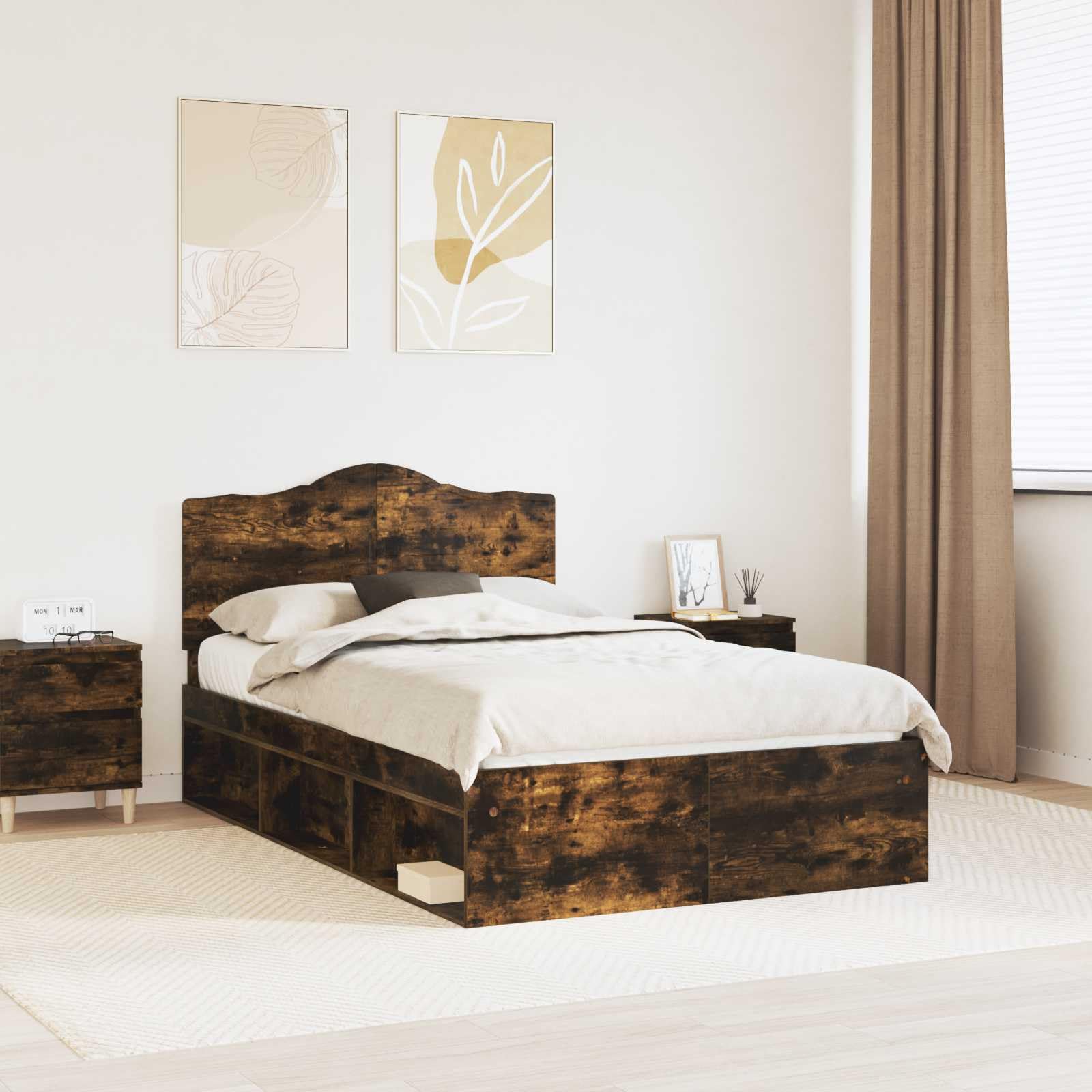 vidaXL Estructura de Cama con cabecera Roble Ahumado 120 x 200 cm
