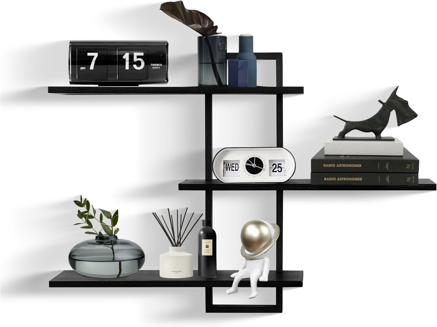 3 Tier Wall Shelves,Decorative Floating Shelf for Wall,Plants Photo Shelf Storage Display Shelving Wood for Living Room Bedroom Kitchen Home Office Decor,Modern,Large,57CM(Black)