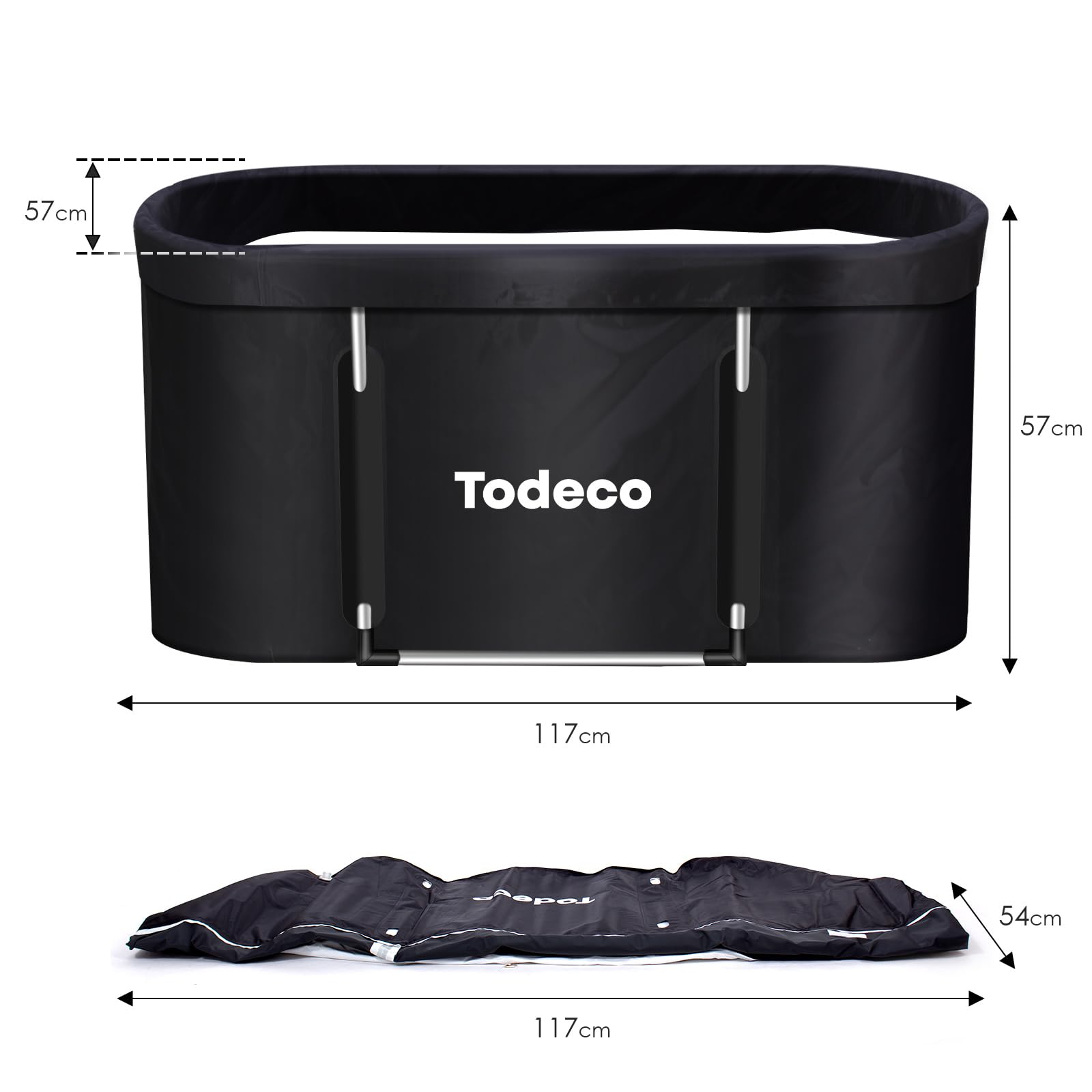 Todeco Vasca da bagno pieghevole portatile per adulti, grande mobile autoportante vasca da bagno con staffa metallica rinforzata, per piccolo bagno, per SPA, doccia, Bagni di ghiaccio e bagni caldi